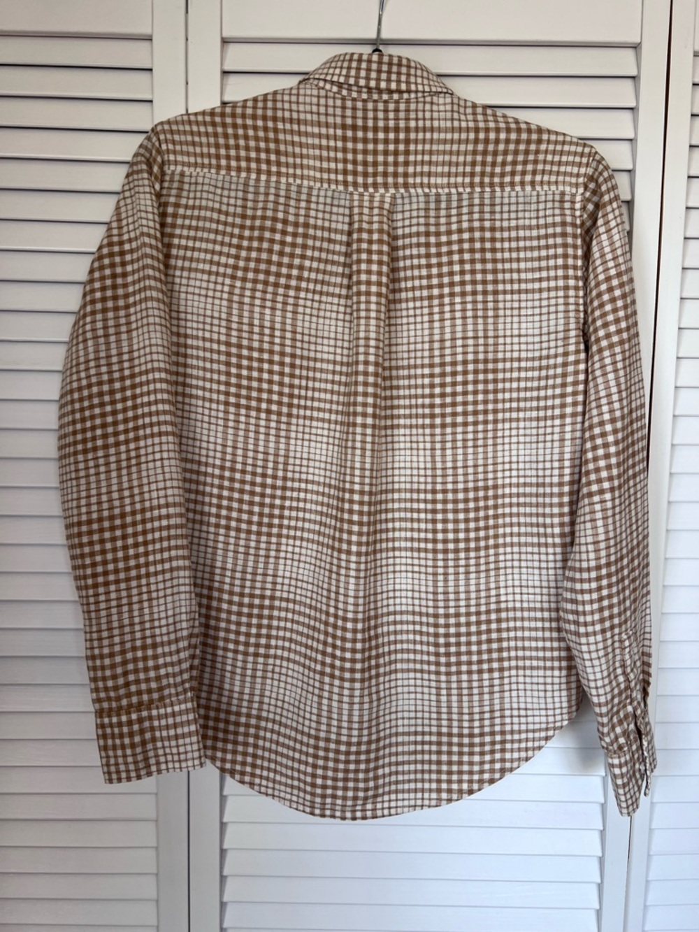 Everlane EUC Women’s Beige Gingham Button-Down Plaid Long Sleeve Shirt Size: 00 - Picture 5 of 13